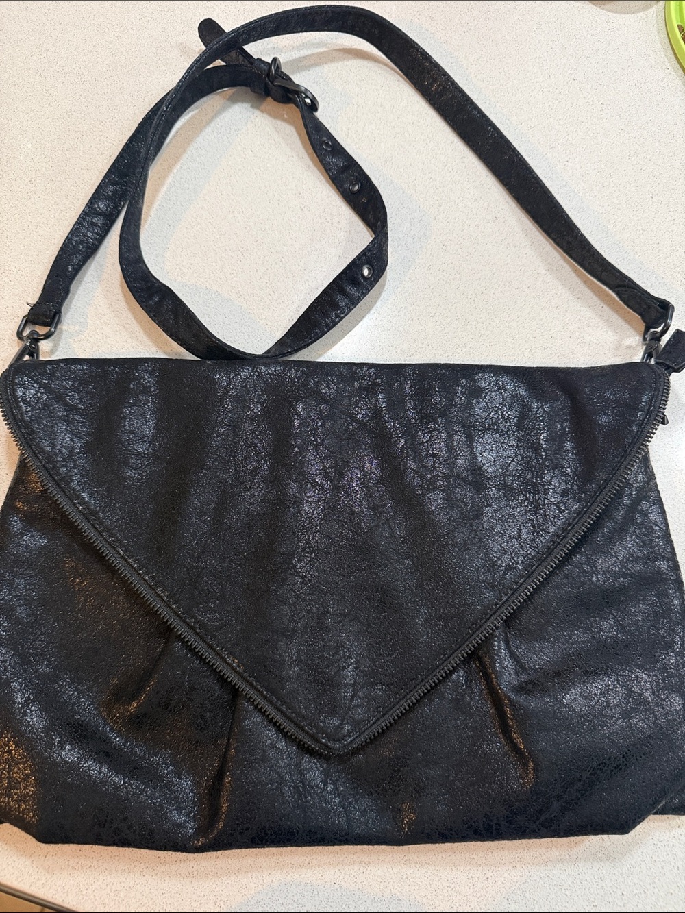 Matt & Nat Black Textured Envelope Shoulder Bag